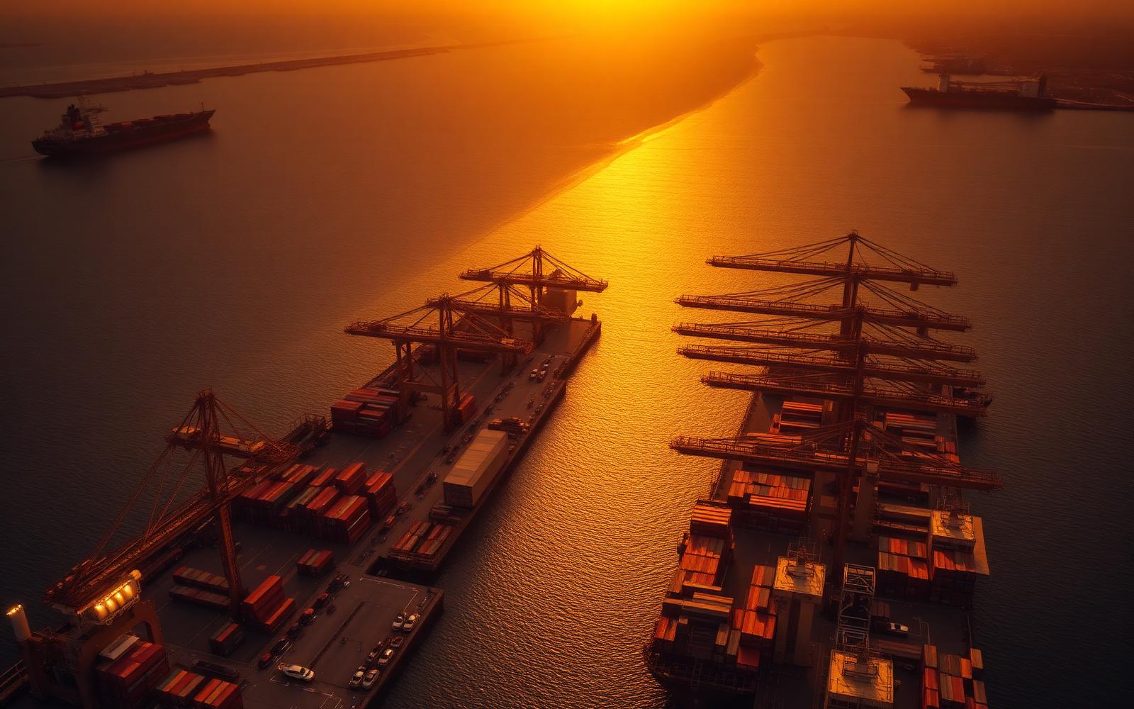 African port at golden hour